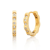 14K Gold Diamond Scalloped Huggies