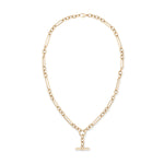 Gold chain necklace with a clasp on a white background