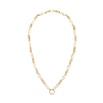 Mixed link gold necklace, charm holder necklace, solid gold layering necklace, paperclip chain necklace, gold charm ring necklace, Lauphine jewelry, everyday gold necklace