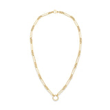 Mixed link gold necklace, charm holder necklace, solid gold layering necklace, paperclip chain necklace, gold charm ring necklace, Lauphine jewelry, everyday gold necklace