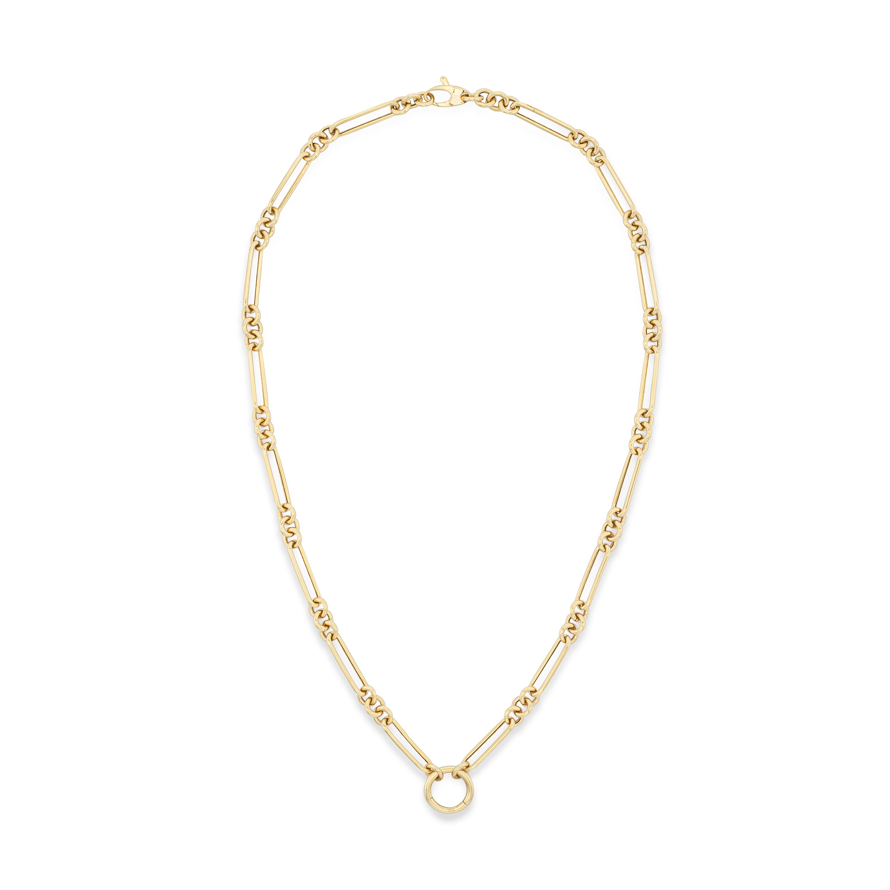 Mixed link gold necklace, charm holder necklace, solid gold layering necklace, paperclip chain necklace, gold charm ring necklace, Lauphine jewelry, everyday gold necklace
