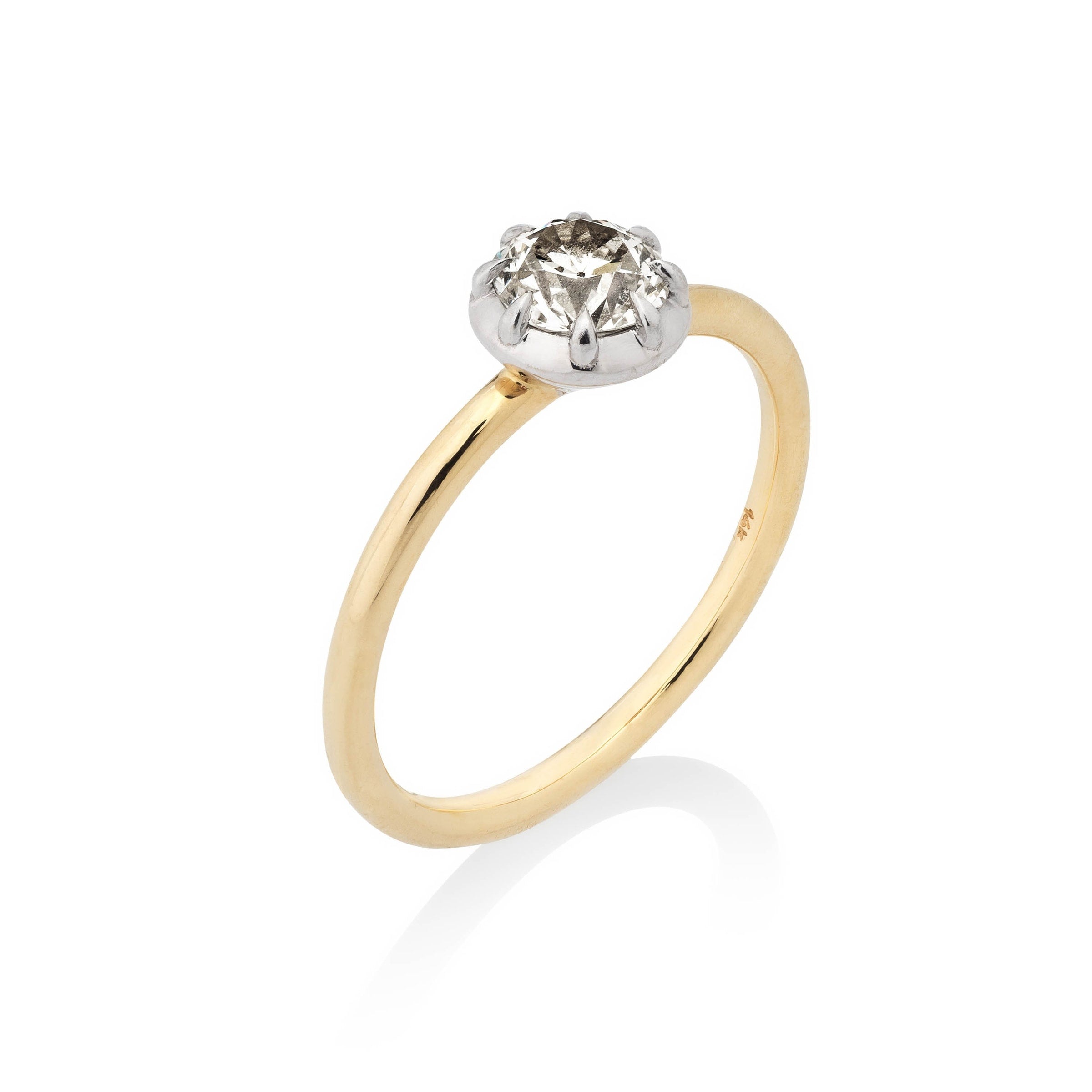Old European Diamond Ring Collet 14K Gold 